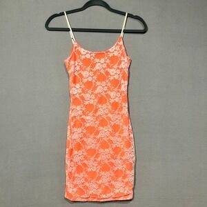 Lace covered orange Body‎ con dress womens size small